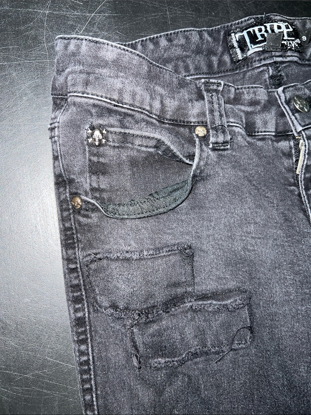 Tripp NYC Black Skinny Jeans with White Skull Patch - Picture 4 of 9